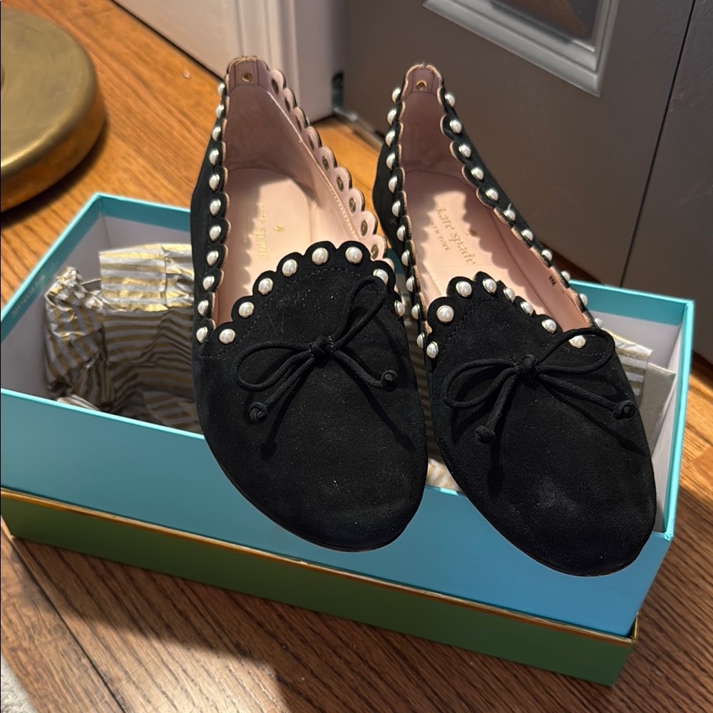 Kate Spade Black Suede Women's Shoes with Pearl Detailing- original box